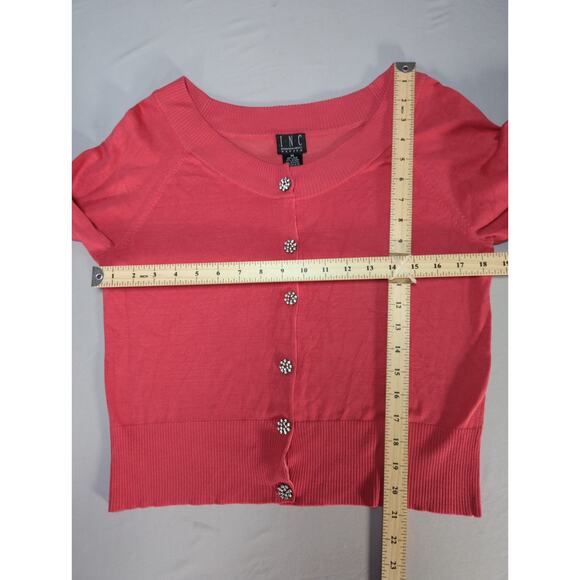 INC Petite Womens M Silk Blend Cardigan Sweater Coral Rhinestone Buttons - Picture 6 of 15